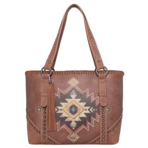 Montana West Aztec Collection Conceal Carry Tote Handbag With Whipstitch, Tassel - Picture 2 of 4